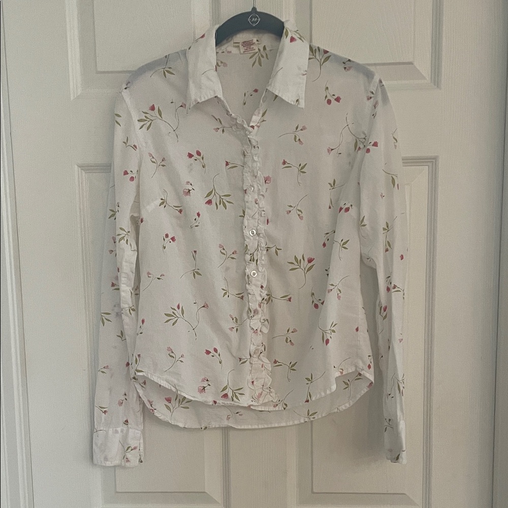 Refuge White flowered Ruffle Cotton Blouse
